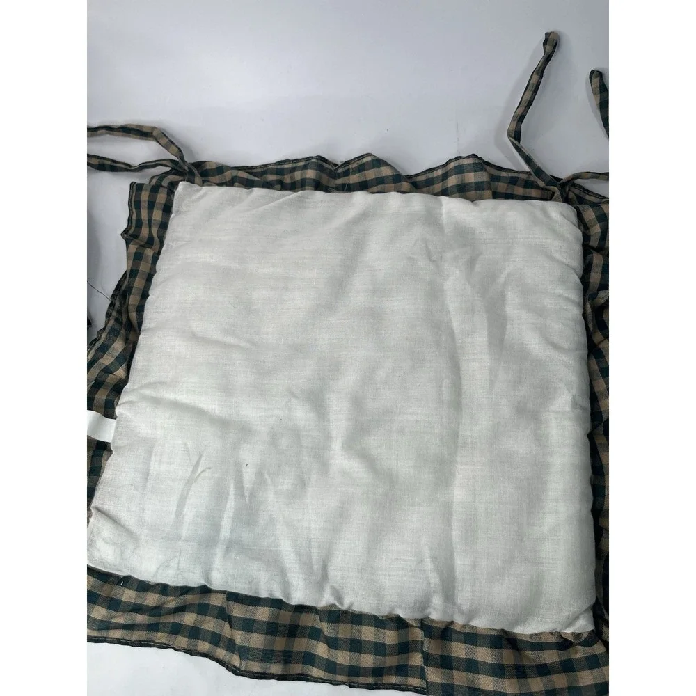 Vintage Primitive Apple Chair Cushions Set of 7 Green Gingham Plaid Tie-On READ